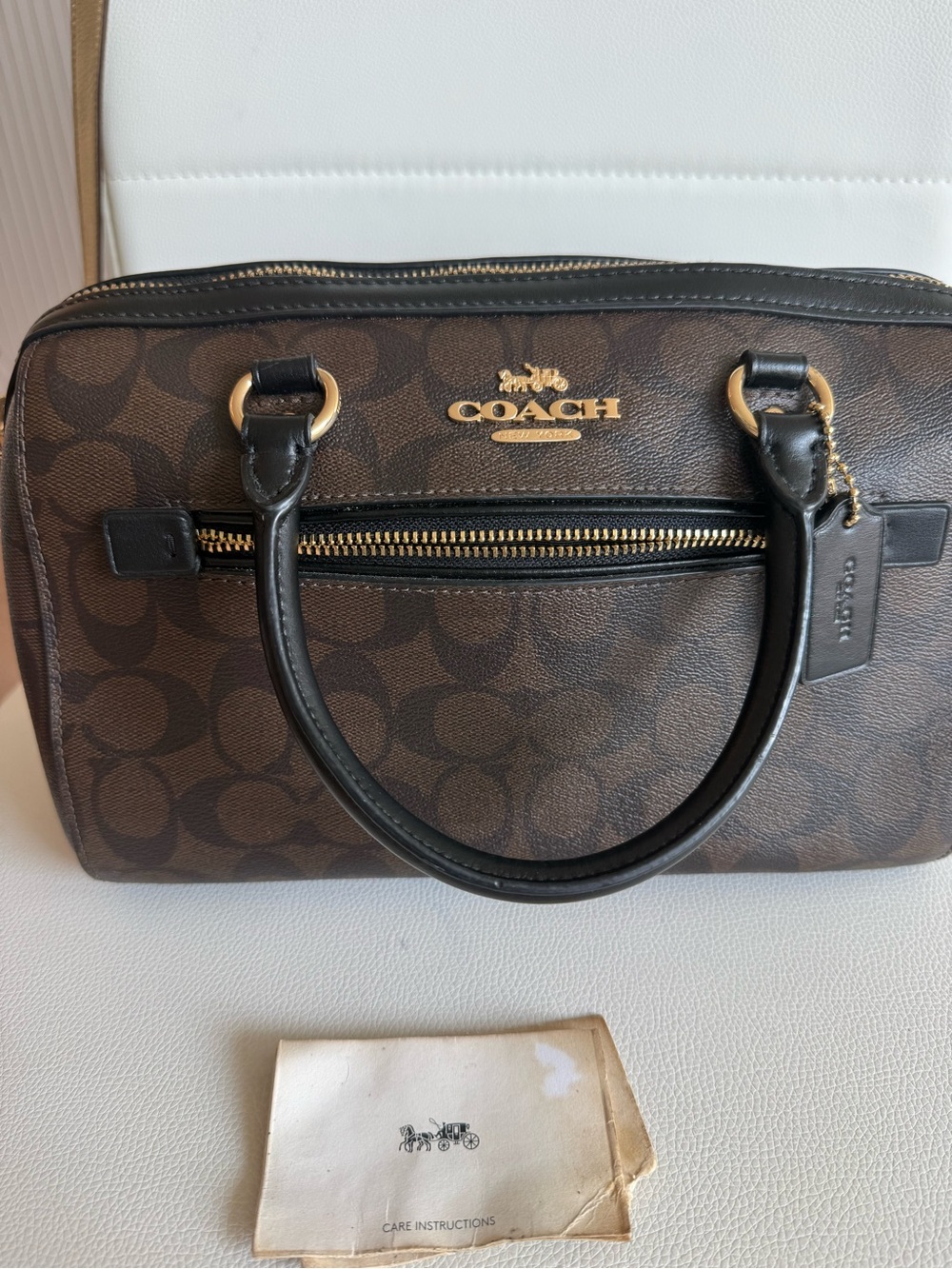 Coach Rowan Medium Dark Brown Signature Leather Satchel F83607